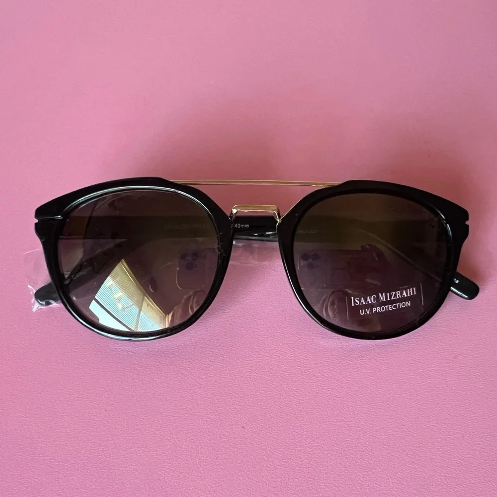Isaac Mizrahi Black and Gold Aviator Sunglasses